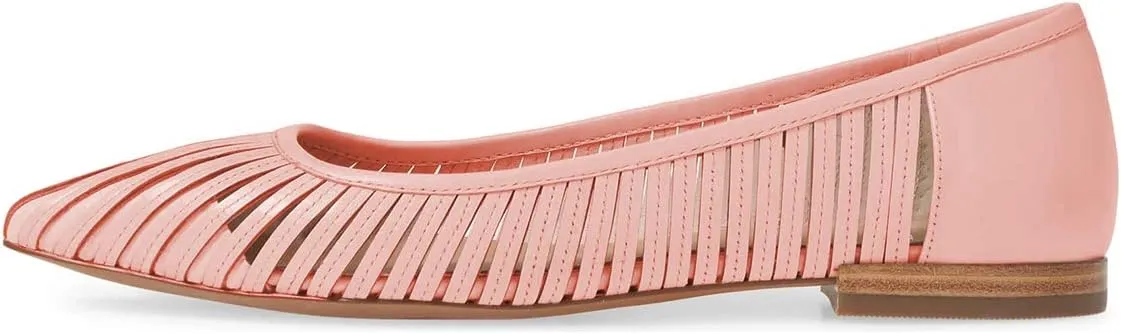 YDN Women Chic Pointed Toe Hollow Out Ballet Flats Caged Low Heel Slip On Comfy Pumps Shoes