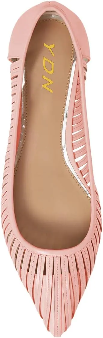 YDN Women Chic Pointed Toe Hollow Out Ballet Flats Caged Low Heel Slip On Comfy Pumps Shoes