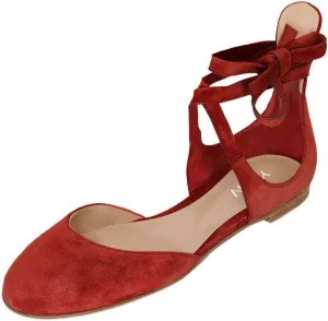 YDN Women Chic Round Toe Ankle Wrap D'Orsay Ballet Flats Lace Up Cutout Faux Suede Ballerina Dress Shoes