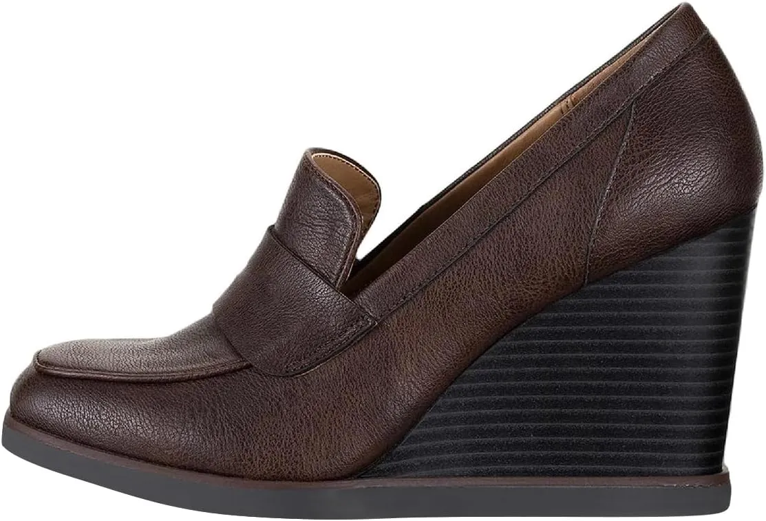 YDN Women Dressy Strappy Pumps Square Closed Toe Slip On Loafers Wedge High Heels Shoe Business Daily Size 4-15 US