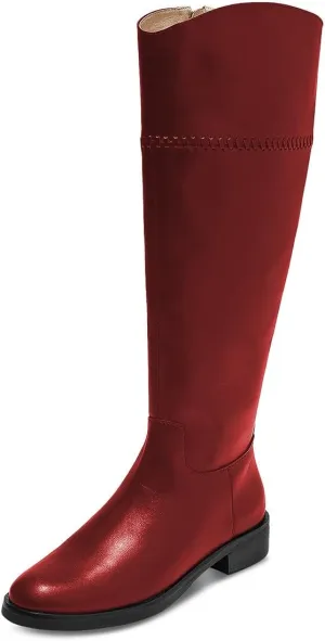 YDN Women Fashion Knee High Boots Round Toe Braid Flats Block Low Heels Zippers Shoes Party Shopping Daily Size 4-16 US