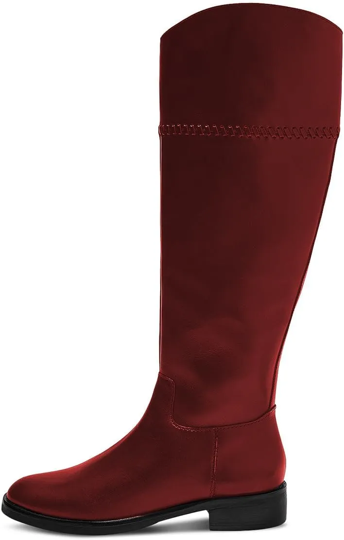 YDN Women Fashion Knee High Boots Round Toe Braid Flats Block Low Heels Zippers Shoes Party Shopping Daily Size 4-16 US