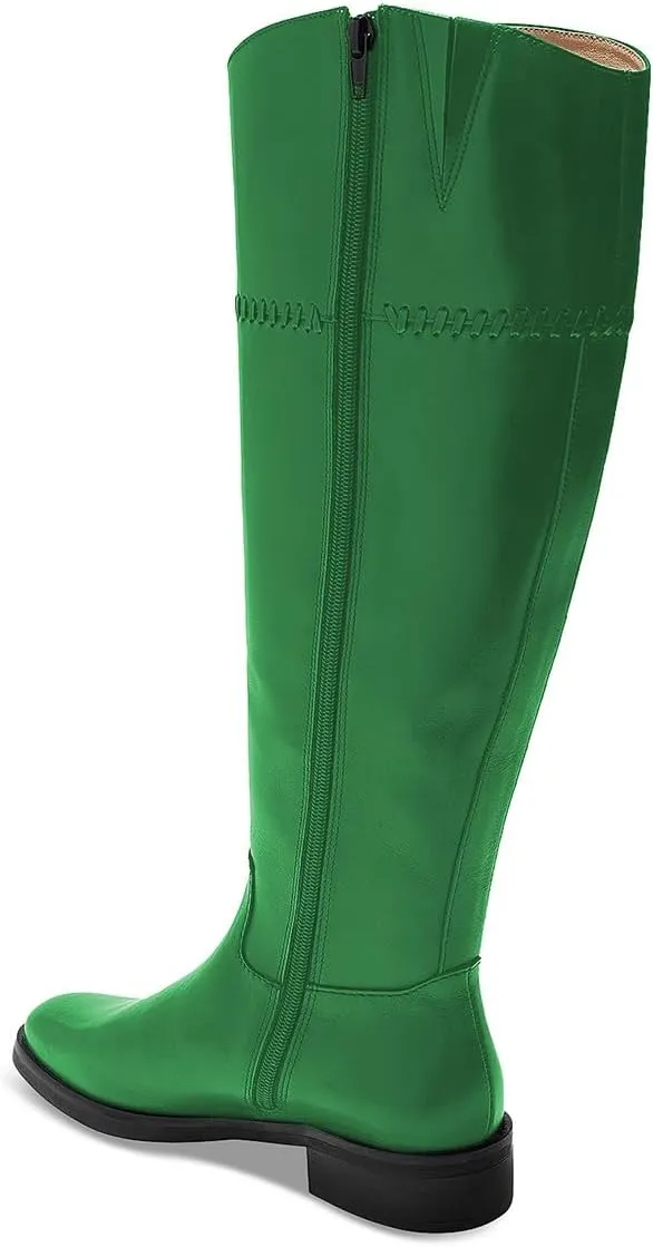 YDN Women Fashion Knee High Boots Round Toe Braid Flats Block Low Heels Zippers Shoes Party Shopping Daily Size 4-16 US