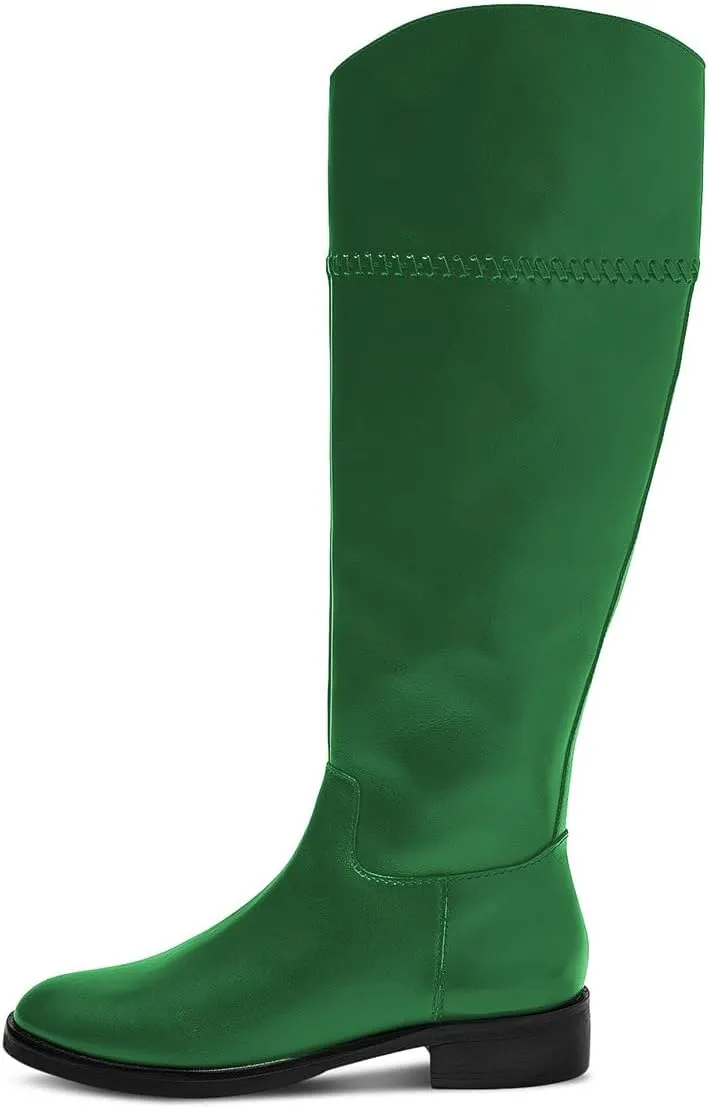 YDN Women Fashion Knee High Boots Round Toe Braid Flats Block Low Heels Zippers Shoes Party Shopping Daily Size 4-16 US