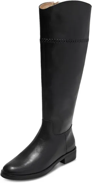 YDN Women Fashion Knee High Boots Round Toe Braid Flats Block Low Heels Zippers Shoes Party Shopping Daily Size 4-16 US