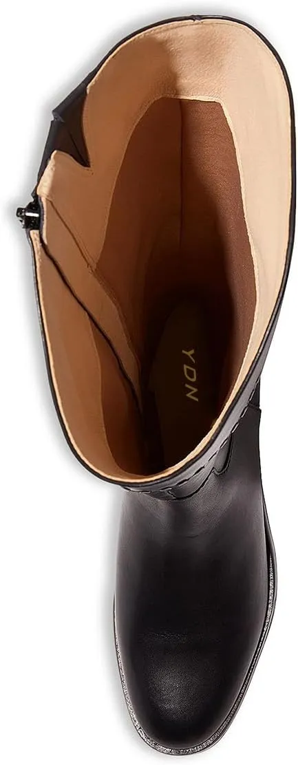 YDN Women Fashion Knee High Boots Round Toe Braid Flats Block Low Heels Zippers Shoes Party Shopping Daily Size 4-16 US