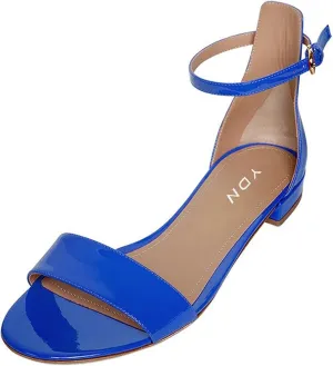 YDN Womens Chic Block Low Heel Sandals Open Toe Ankle Strap Patent Comfortable Walking Dress Flat Shoes Size 4-15