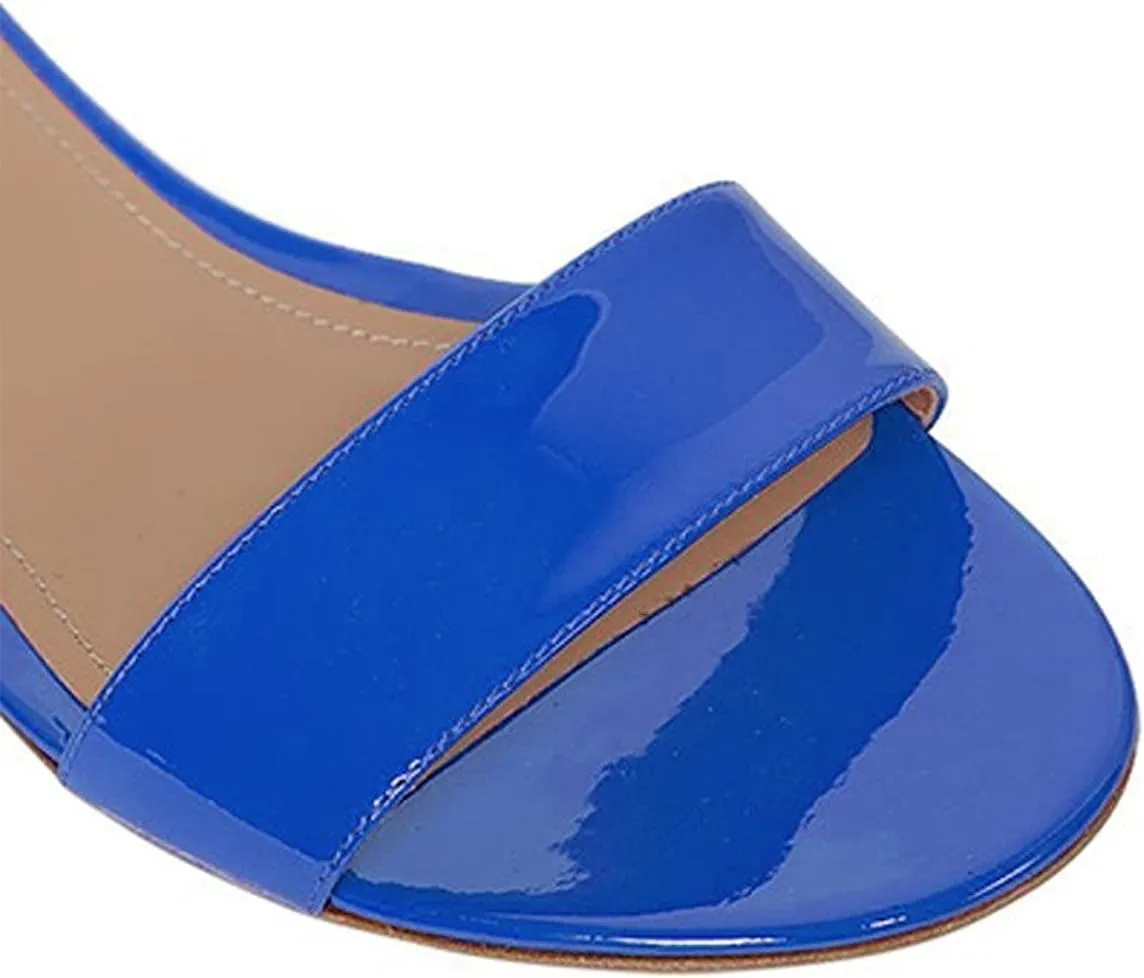 YDN Womens Chic Block Low Heel Sandals Open Toe Ankle Strap Patent Comfortable Walking Dress Flat Shoes Size 4-15