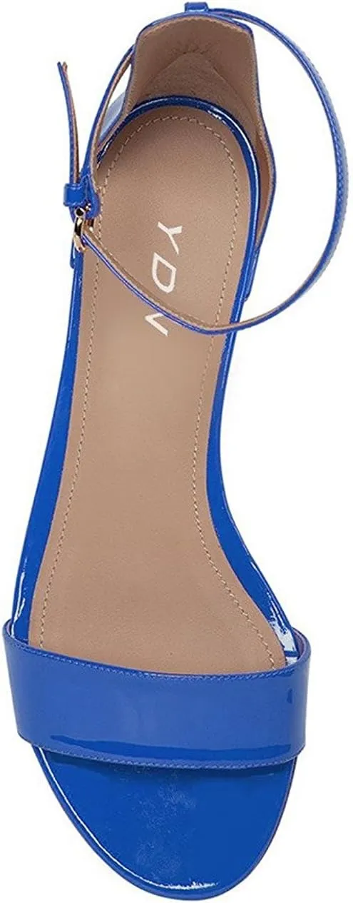 YDN Womens Chic Block Low Heel Sandals Open Toe Ankle Strap Patent Comfortable Walking Dress Flat Shoes Size 4-15