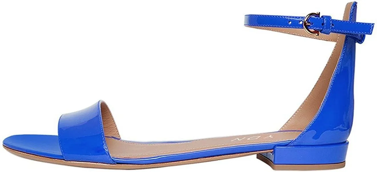 YDN Womens Chic Block Low Heel Sandals Open Toe Ankle Strap Patent Comfortable Walking Dress Flat Shoes Size 4-15