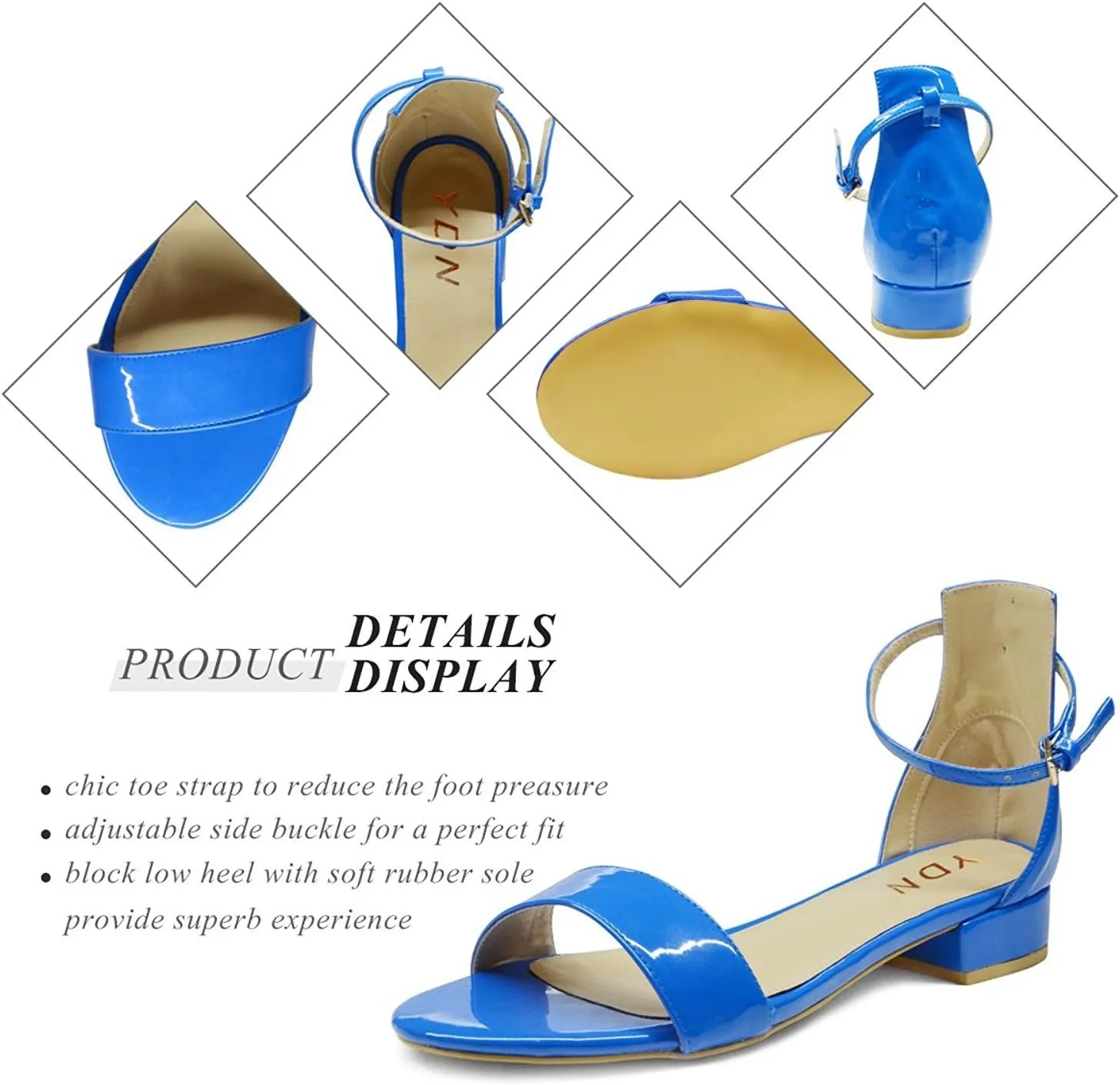 YDN Womens Chic Block Low Heel Sandals Open Toe Ankle Strap Patent Comfortable Walking Dress Flat Shoes Size 4-15