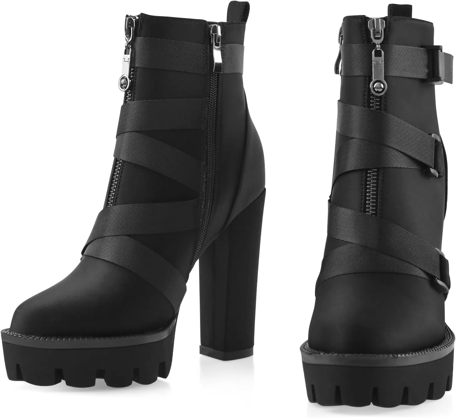 Z.Oufeier Women's Platform Ankle Boots Fashion Chunky Heel Lug Sole Combat Boots Lace Up High Heeled Booties