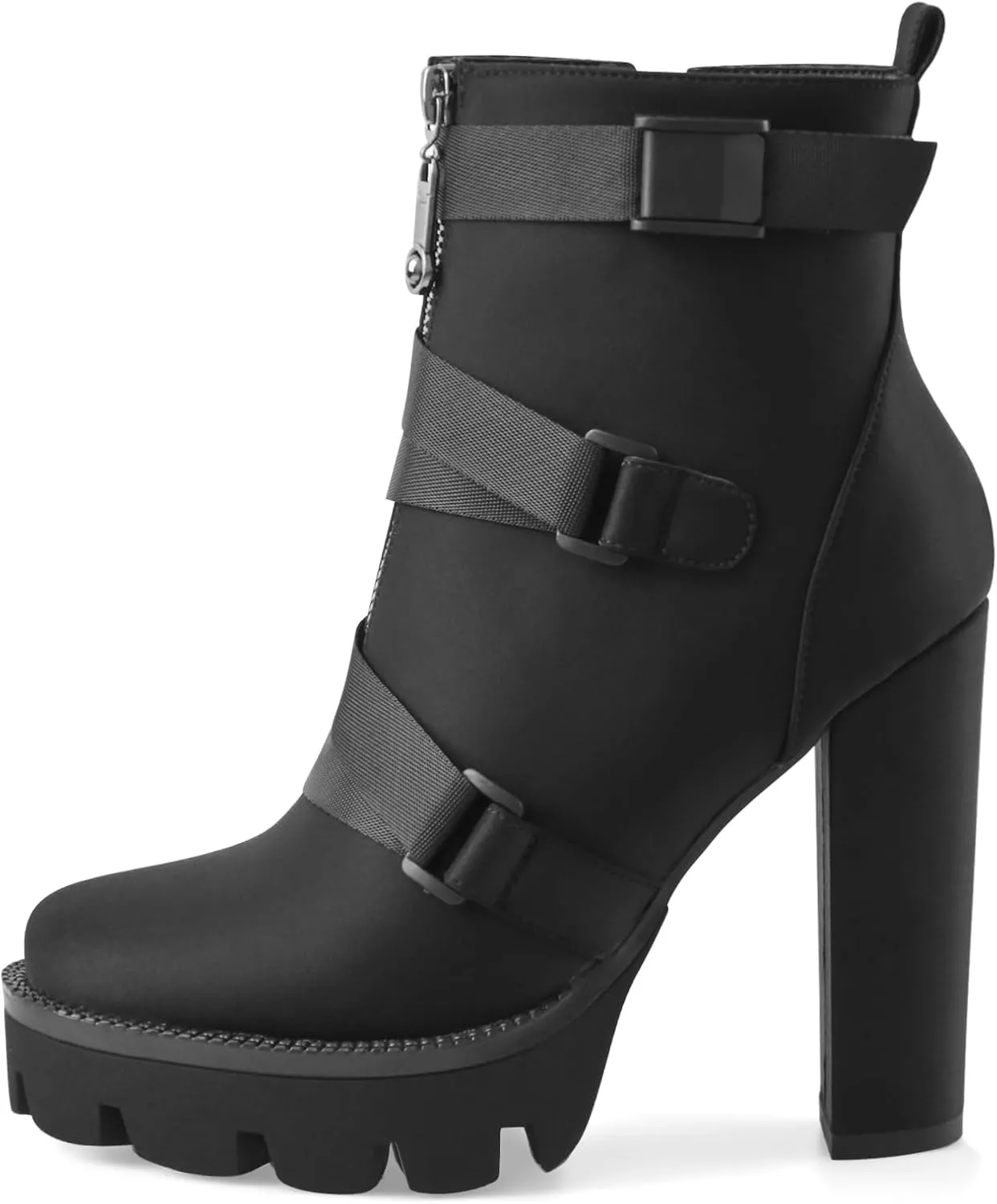Z.Oufeier Women's Platform Ankle Boots Fashion Chunky Heel Lug Sole Combat Boots Lace Up High Heeled Booties