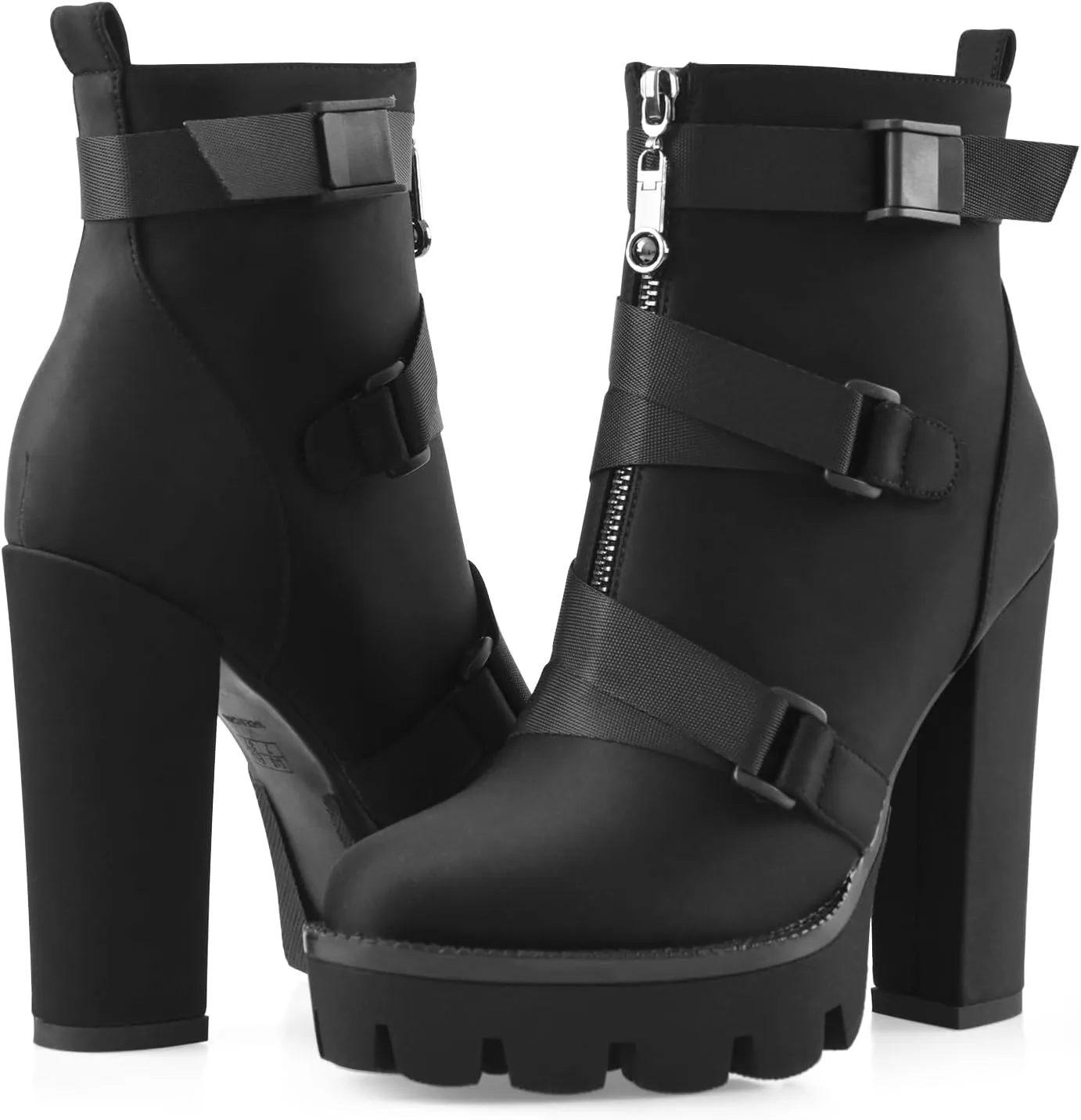 Z.Oufeier Women's Platform Ankle Boots Fashion Chunky Heel Lug Sole Combat Boots Lace Up High Heeled Booties