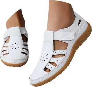 ZSpzx Closed Toe Shoes For Women Dressy,Womens Hollow Out Ballet Flat Casual Round Low Heels Comfortable Vintage Leather Dress Walking Retro Soft Soled Slip On Wedges Bohe Cute Slides for Daily Wear